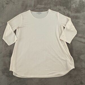 Sympli Size 12 Scoop Neck Blouse Shirt Top Cream 3/4 Sleeves Tunic